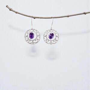 925 Sterling Silver Filigree Amethyst Earrings